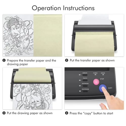 Miniatura 4 de TATELF Máquina de plantillas de tatuaje, copiadora térmica, impresora de plantillas de tatuajes con 20 piezas de papel de transferencia