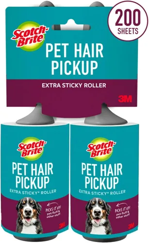Scotch-Brite Rodillo de pelusa extra pegajoso para recogida de pelo de mascotas, diseñado para eliminar pelos y pelusas en sofás, ropa, camas de