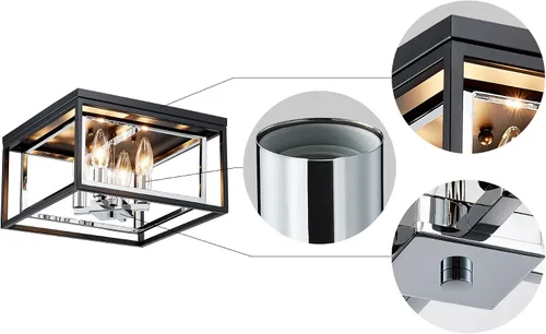 Miniatura 4 de AGV LIGHTING CL035S Lámpara de Techo Moderna de Montaje al Ras, Lámpara de Techo Cuadrada, Base E12 3 Luces, L12 x W12 x H7, Acabado Negro Mate