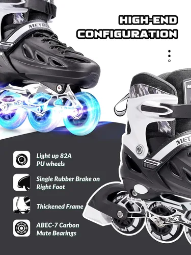 Miniatura 5 de METROLLER Patines en línea para niñas y niños, mujeres, hombres, 4 tallas ajustables, patines en línea con ruedas que se iluminan, patines Negro