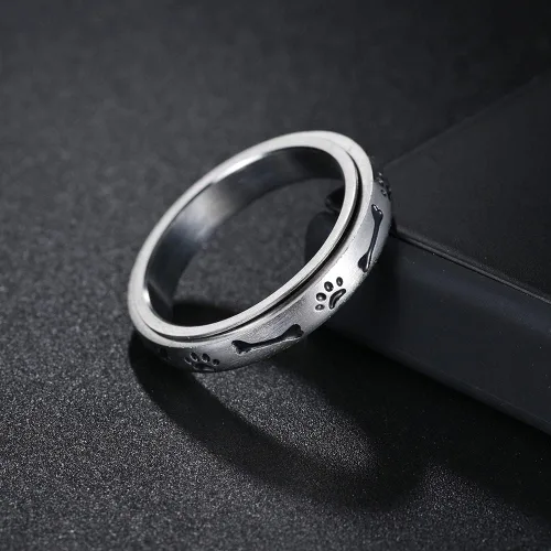 Miniatura 3 de Anillos giratorios para aliviar la ansiedad con diseño de patas de mascotas, anillo giratorio de hueso de cachorro y perro, anillo para aliviar