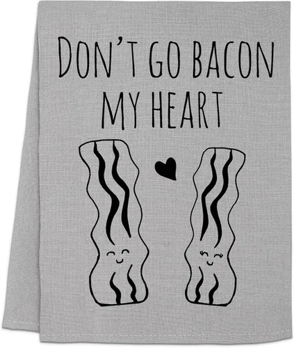 Divertido paño de cocina, Don't Go Bacon My Heart, toalla de cocina con saco de harina, dulce regalo de inauguración de la casa, decoración de