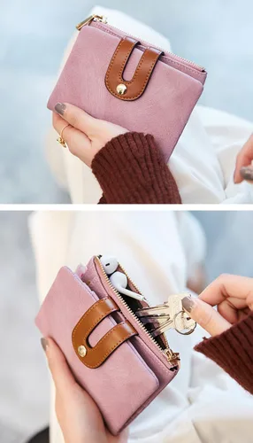 Miniatura 24 de AOXONEL Cartera pequeña de cuero plegable Rfid para mujer, con cremallera, bolsillo para tarjeta de identificación, delgada, compacta y delgada