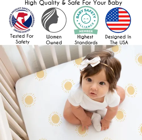 Miniatura 3 de Sweet Jojo Designs Mini sábana bajera para cuna para bebé (blanco y amarillo bohemio) para niñas o niños, guardería de recién nacidos/bebés, patios