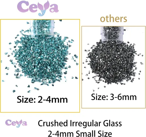 Miniatura 4 de Ceya - Conjunto de purpurina de vidrio irregular triturado en 32 colores, 640g/ 22.6 oz, chips de cristal metálico roto de 2-4mm, purpurina gruesa