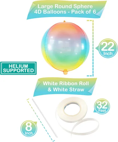 Miniatura 4 de KatchOn, Globos grandes y brillantes de arcoíris de 22 pulgadas, paquete de 6, globos arcoíris para cumpleaños, globo metálico de Mylar pastel