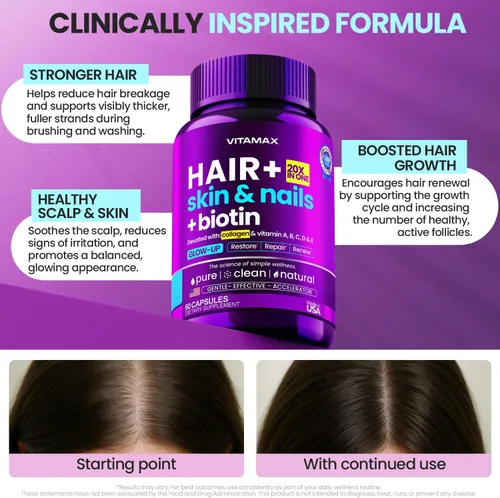 Miniatura 3 de Biotina Colágeno Potenciador de queratina con ácido hialurónico – Suplemento para el crecimiento del cabello más grueso, piel saludable y uñas
