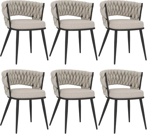 Miniatura 11 de KCC Juego de 2 sillas de comedor modernas de terciopelo, sillas tapizadas para sala de estar con respaldo tejido y patas de metal dorado, silla