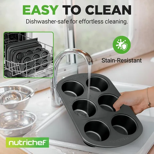 Miniatura 6 de NutriChef - Juego de 6 piezas para hornear en tostadora, juego compacto de bandejas antiadherentes apilables con moldes para muffins, bandeja