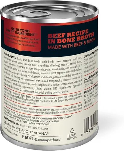 Miniatura 3 de ACANA Premium Trozos en Caldo de Hueso Sin Granos Comida Húmeda para Perros Receta de Ternera 12.8 onzas Latas (12 Unidades)
