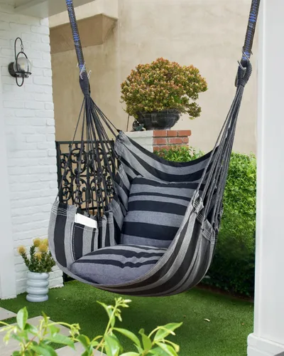 Miniatura 2 de Halalona Silla Hamaca Colgante Silla Hamaca Colgante Columpio de Cuerda 2 Cojines Incluidos - Hamaca Columpio Resistente y Duradera de Algodón Suave