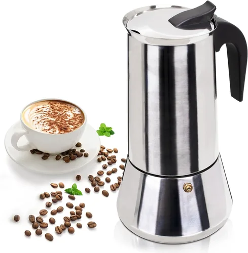 Miniatura 10 de Cafetera Moka de acero inoxidable, 9 tazas de 450ml (15.2 fl oz), cafetera de café expreso para estufa, cafetera estilo clásico italiano, Greca