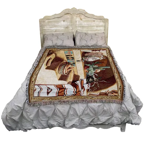 Miniatura 2 de Adobe Dreams Manta – Arte de cerámica del suroeste Pueblo – Manta de tapiz de regalo tejida de algodón – Fabricado en los Estados Unidos
