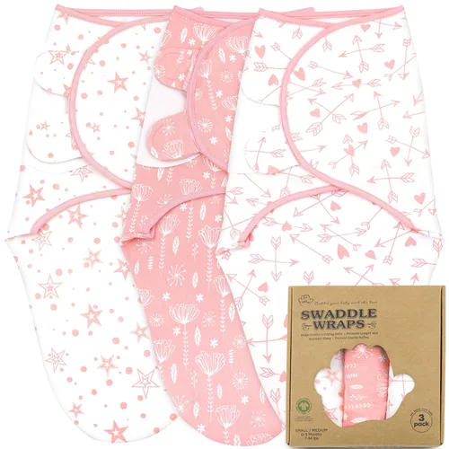 Miniatura 21 de Mantas para envolver para recién nacidos – Juego de 3 mantas para bebé de 0-3 meses – Saco de dormir ajustable – Envuelto suave de algodón orgánico