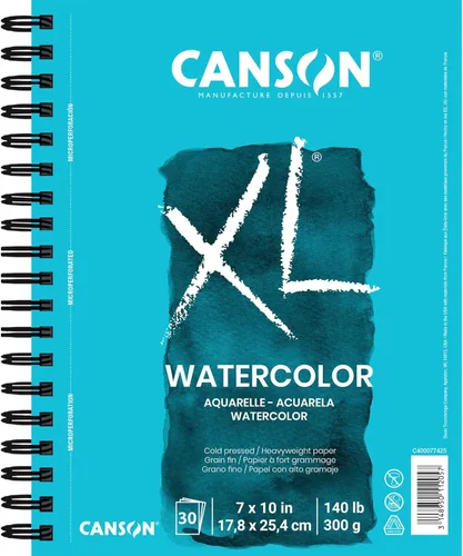 Canson Serie XL Papel de Acuarela, Bloc con Espiral de Alambre, 7 x 10 pulgadas, 30 Hojas (140lb/300g) - Papel de Artista para Adultos y Estudiantes