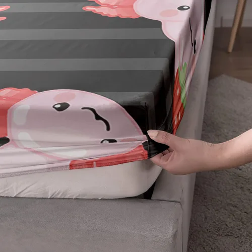 Miniatura 7 de HOSIMA Juego de ropa de cama de 3 piezas para niños, color negro, tamaño individual, sábana bajera ajustable de ajolote de dibujos animados, vida