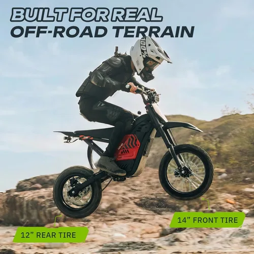 Miniatura 8 de Windone RS5 Electric Dirt Bike for Teens & Adults (13+), Up to 37 MPH, 45 Miles Range, 2200W Peak Motor, 14"/12" Off-Road Tires, Hydraulic Rojo