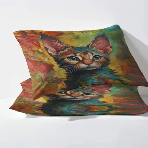 Miniatura 3 de NOGAWA Juego de sábanas de tamaño individual para gatos, sábanas y fundas de almohada estampadas, 3 piezas, sábana bajera ajustable de microfibra