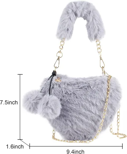 Miniatura 6 de SUKUTU Faux Fur Purse Women's Heart Shaped Evening Handbags Small Cute Phone Crossbody Bag Clutches for Girls