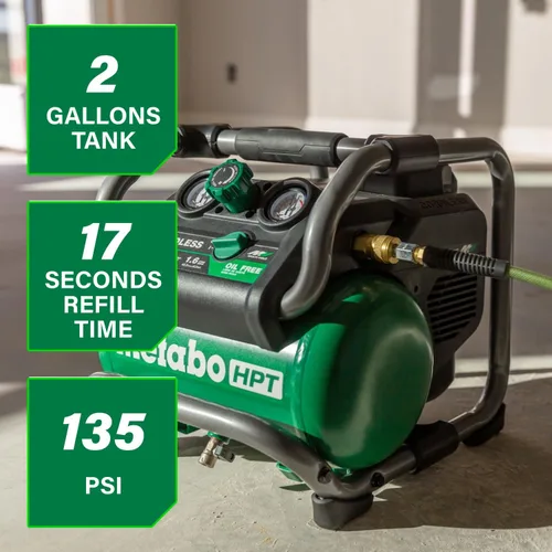 Miniatura 3 de Metabo HPT EC36DAQ4 - Compresor de aire inalámbrico de 2 galones, 36V MultiVolt, portátil y versátil, ideal para clavadoras de acabado neumáticas