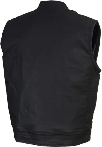 Miniatura 4 de Milwaukee Leather MDM3025 - Chaleco de motociclista con revestimiento encerado negro para hombre, estilo club, con cuello de camisa y cuello