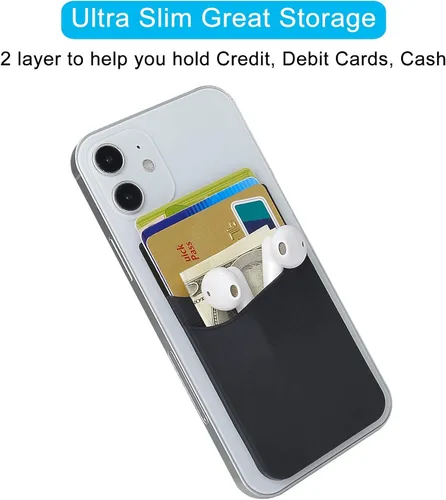 Miniatura 3 de SS Billetera negra para teléfono, tarjetero adhesivo para iPhone, Samsung Galaxy y cualquier teléfono inteligente, paquete de 3