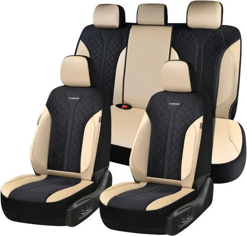 Miniatura 20 de Coverado Fundas de asiento delantero, fundas de asiento beige, 2 asientos, protectores de cuero para automóvil, paquete de 2, fundas de asiento