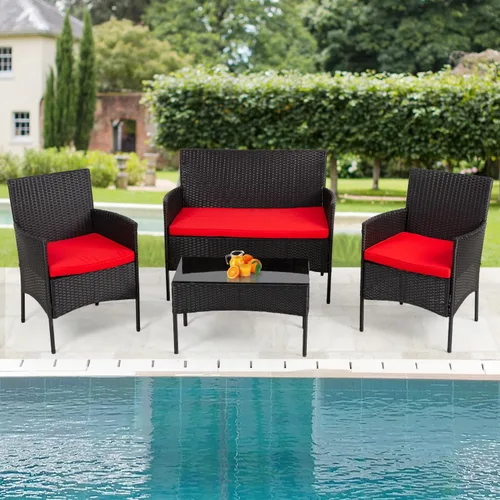 Miniatura 3 de PayLessHere Juego de Muebles de Exterior de 4 Piezas, Juego de Muebles Modulares de Patio Resistente al Agua, Juego de Conversación con 3 Sillas