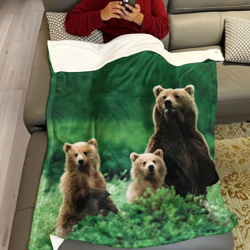 Miniatura 4 de Manta de forro polar suave y acogedora con estampado de osos marrones, manta de franela ligera y cálida para sofá, cama, sala de estar, dormitorio