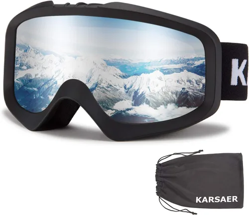 Miniatura 18 de Karsaer - Gafas de esquí antivaho, gafas de nieve OTG, 100% protección UV, gafas de snowboard con lentes dobles flexibles para hombres, mujeres