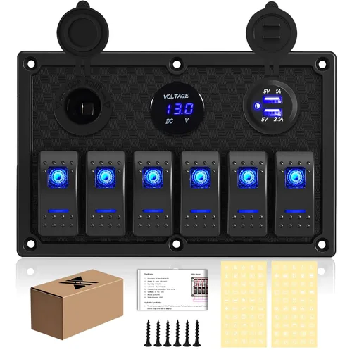 Miniatura 10 de Panel de Interruptores de Palanca Impermeable de 8 Posiciones con Cargador USB Dual y Voltímetro - Protección contra Sobrecarga para RV, Marina