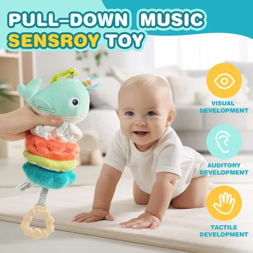 Miniatura 2 de Jollybaby Juguetes musicales para bebé con cuerda para tirar y colgar para cochecito, asiento de coche, cuna, gimnasio de juego, juguete de ballena
