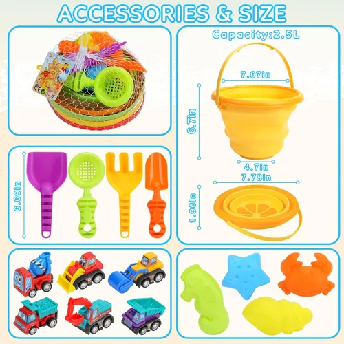 Miniatura 3 de Juego de juguetes de arena de playa para niños, cubo de playa plegable de silicona plegable para viajes, juguetes de playa para verano al aire