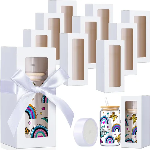 Miniatura 10 de Honoson Caja de regalo de 24 vasos con cinta para sublimación, cajas de exposición de vidrio transparente para vasos de 12 onzas, 16 onzas, 20 Negro