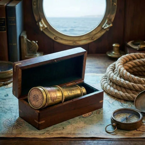 Miniatura 7 de Telescopio de Regimiento Scout de Latón Macizo con Estuche de Almacenamiento de Madera Dura, Óptica de Vidrio de Calidad Fina