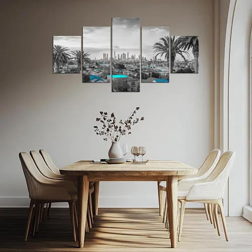 Miniatura 3 de Cawpom Arte de pared de Los Ángeles en blanco y negro, cuadro decorativo para pared, diseño de horizonte de Los Ángeles, póster de palmera, marco