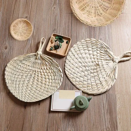Miniatura 4 de Forart Abanicos de mano de rafia natural hechos a mano, exquisito abanico de palma, abanicos de rafia hechos a mano, recuerdos de boda para bodas