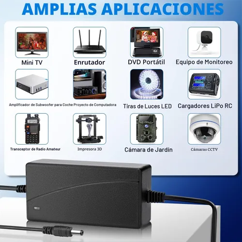 Miniatura 6 de Facmogu Adaptador de Corriente DC 12V 3A, 100-240V AC a DC 12V 3A 36W Suministro de Energía con Conector de Barril 5.5x2.5mm & 5.5x2.1mm, Adaptador