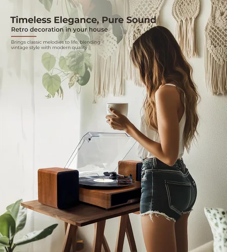 Miniatura 5 de Vangoa Tocadiscos de vinilo con altavoces externos, tocadiscos de 3 velocidades por correa para discos de vinilo, reproductores LP portátiles