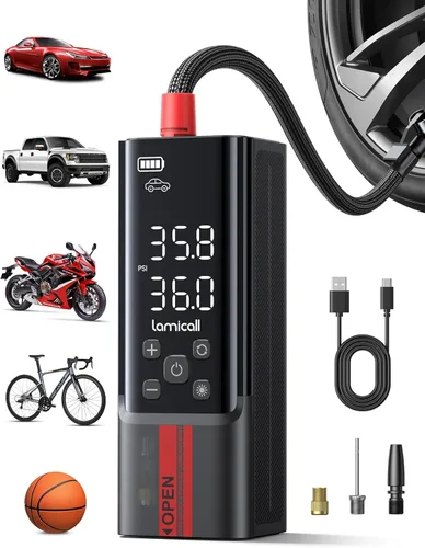 Lamicall Inflador portátil de neumáticos de automóvil, compresor de aire [150 PSI] [4 veces más rápido], bomba de aire inalámbrica para automóvil,