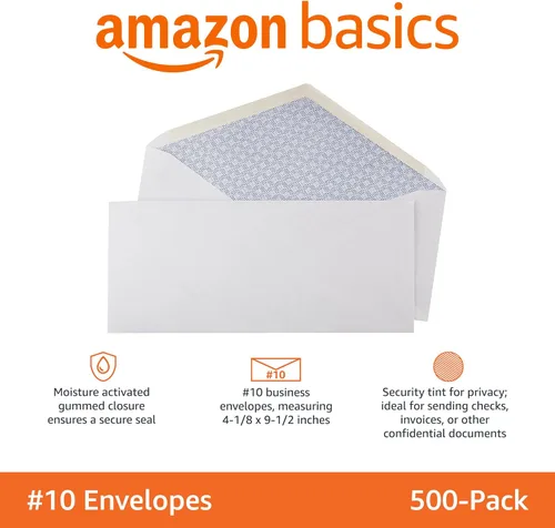 Miniatura 2 de Amazon Basics #10 Security - Sobres tintados para negocios, sellados con humedad, 4-1/8 x 9-1/2 pulgadas, paquete de 2500, tamaño único, color blanco