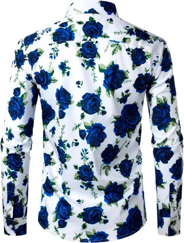 Miniatura 2 de ZEROYAA Camisas de vestir de manga larga con botones y estampado 3D para hombre, diseño urbano
