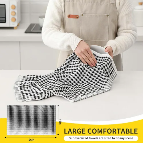 Miniatura 2 de SALAS Paños de cocina de algodón para secar platos de cocina, toallas de cocina de rizo de celosía, paños de cocina altamente absorbentes con lazo