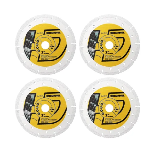 Miniatura 19 de HIGHDRIL Juego de hojas de sierra circular de 3" 75mm, 4 piezas - Disco de corte de diamante/HSS/TCT para amoladora angular para cortar metal