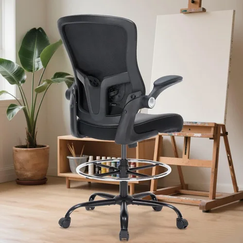 Miniatura 8 de Silla de dibujo, silla de oficina alta con asiento de piel sintética, silla de escritorio ergonómica de pie con soporte lumbar, silla de oficina