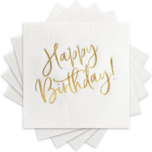 MORGIANA Servilletas de feliz cumpleaños, servilletas de lujo de oro blanco para cena de cumpleaños, servilletas de cóctel desechables, servilletas