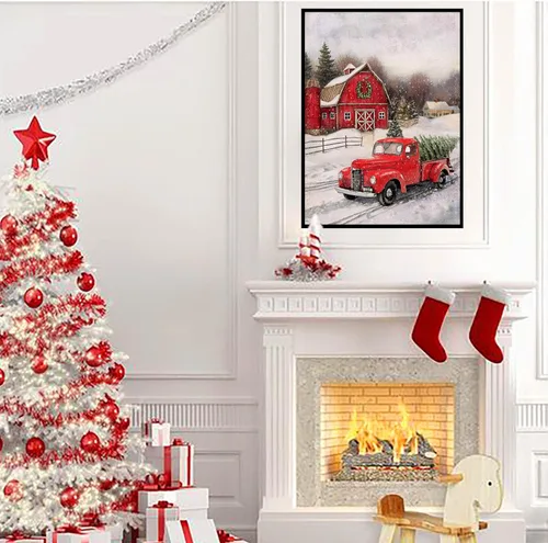 Miniatura 7 de RUIHA Kits de Pintura de Diamante de Navidad, Kit de Arte de Diamante de Invierno para Adultos, Pintura 5D de Camión con Diamante Taladro Completo