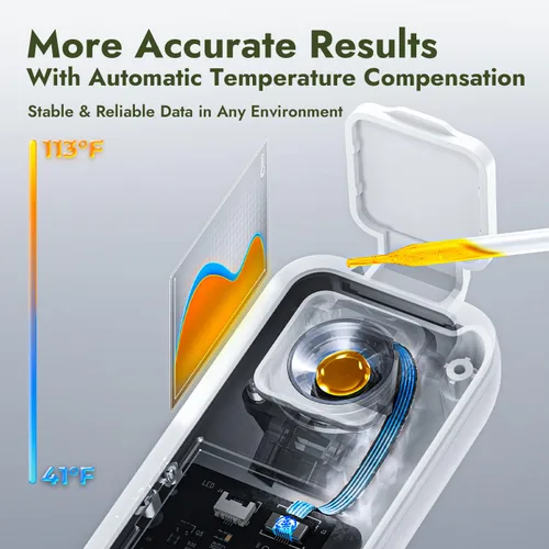 Miniatura 4 de Refractómetro digital Brix AI con ATC, sincronización de aplicaciones y análisis de IA, rango de 0-55%, precisión de ±0.1%, impermeable