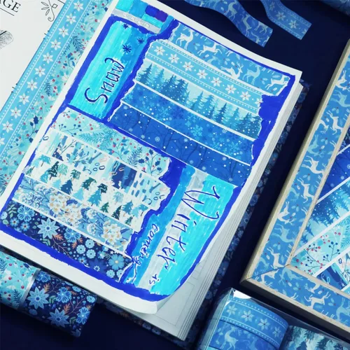 Miniatura 6 de YUBBAEX - Juego de 10 rollos de cinta Washi Four Seasons, cinta adhesiva decorativa de copos de nieve azules (Invierno)