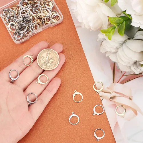 Miniatura 3 de Beebeecraft 100 aretes de aro Huugie chapados en oro de 24 quilates, redondos, con cierre de palanca, ganchos franceses, cierre de alambre